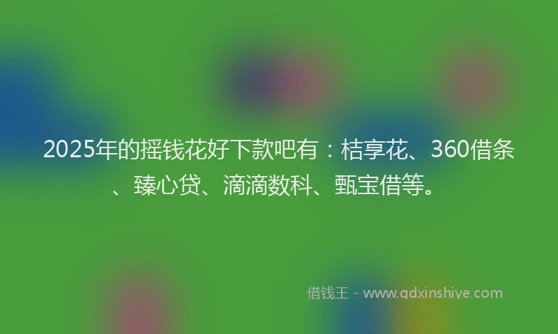2025年的摇钱花好下款吧有：桔享花、360借条、臻心贷、滴滴数科、甄宝借等。