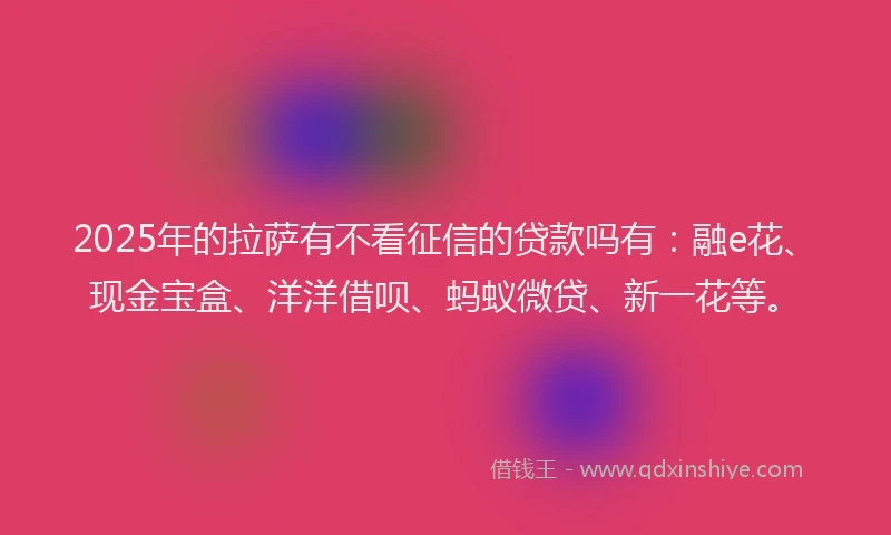 2025年的拉萨有不看征信的贷款吗有：融e花、现金宝盒、洋洋借呗、蚂蚁微贷、新一花等。