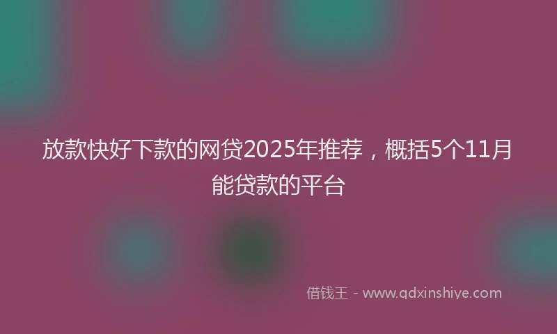 放款快好下款的网贷2025年推荐，概括5个11月能贷款的平台