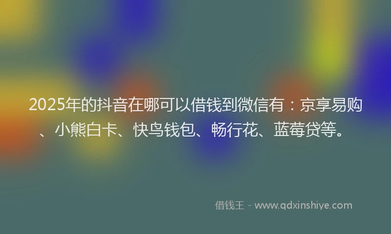 2025年的抖音在哪可以借钱到微信有：京享易购、小熊白卡、快鸟钱包、畅行花、蓝莓贷等。