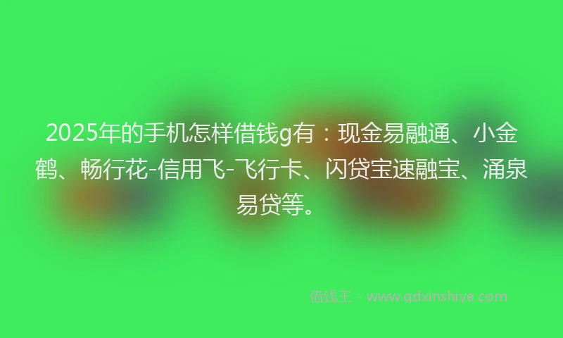 2025年的手机怎样借钱g有：现金易融通、小金鹤、畅行花-信用飞-飞行卡、闪贷宝速融宝、涌泉易贷等。