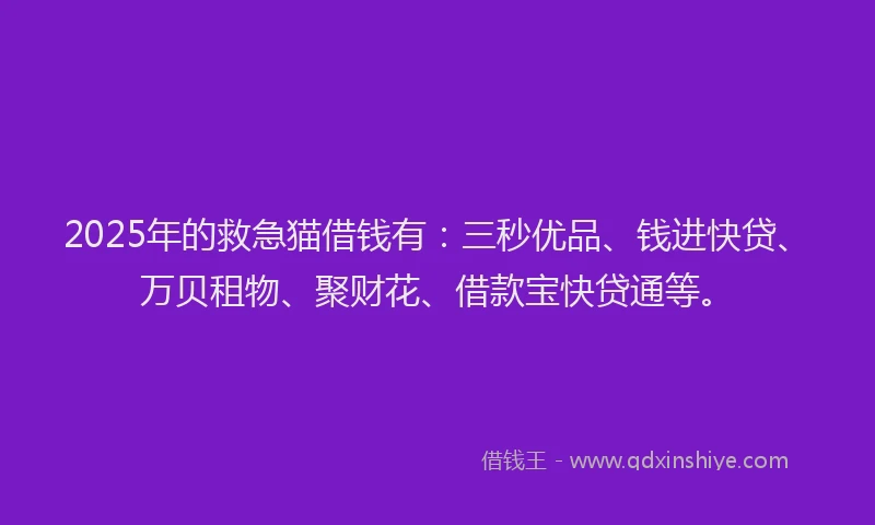 2025年的救急猫借钱有：三秒优品、钱进快贷、万贝租物、聚财花、借款宝快贷通等。
