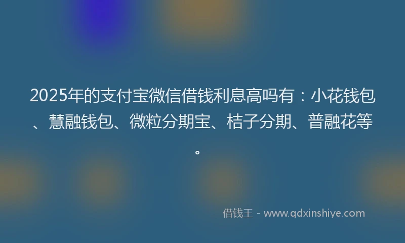 2025年的支付宝微信借钱利息高吗有：小花钱包、慧融钱包、微粒分期宝、桔子分期、普融花等。