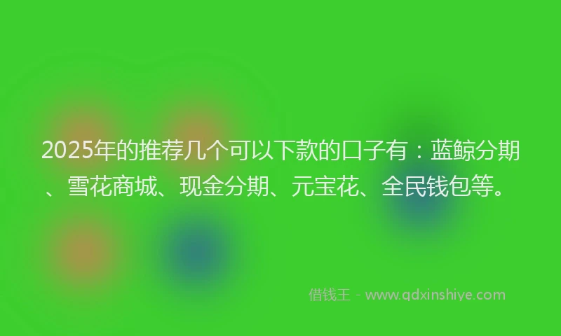 2025年的推荐几个可以下款的口子有：蓝鲸分期、雪花商城、现金分期、元宝花、全民钱包等。