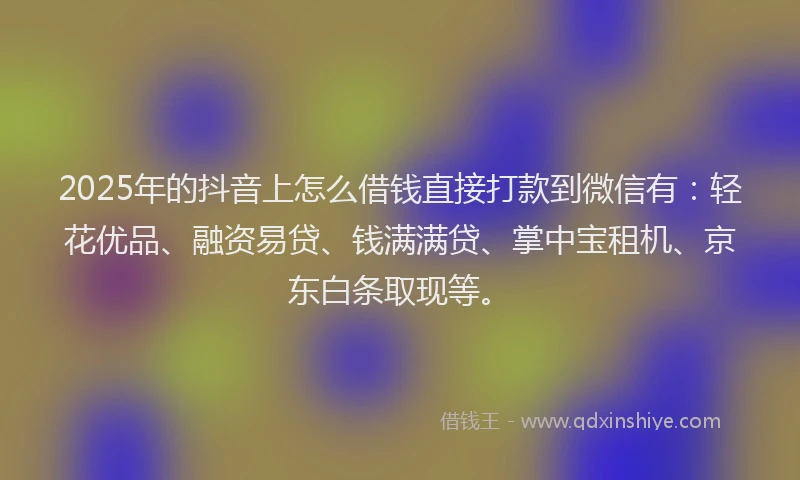 2025年的抖音上怎么借钱直接打款到微信有：轻花优品、融资易贷、钱满满贷、掌中宝租机、京东白条取现等。