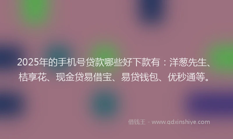 2025年的手机号贷款哪些好下款有：洋葱先生、桔享花、现金贷易借宝、易贷钱包、优秒通等。