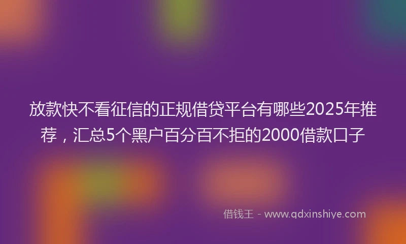 放款快不看征信的正规借贷平台有哪些2025年推荐，汇总5个黑户百分百不拒的2000借款口子