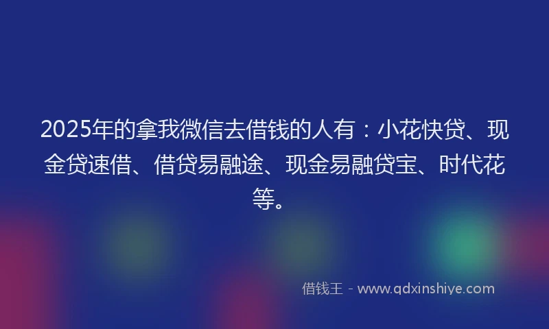 2025年的拿我微信去借钱的人有：小花快贷、现金贷速借、借贷易融途、现金易融贷宝、时代花等。