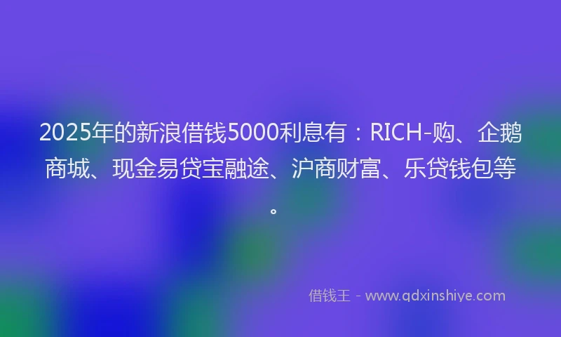 2025年的新浪借钱5000利息有：RICH-购、企鹅商城、现金易贷宝融途、沪商财富、乐贷钱包等。