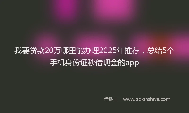 我要贷款20万哪里能办理2025年推荐，总结5个手机身份证秒借现金的app