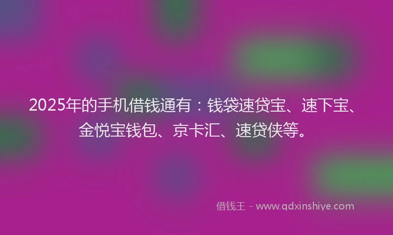 2025年的手机借钱通有：钱袋速贷宝、速下宝、金悦宝钱包、京卡汇、速贷侠等。