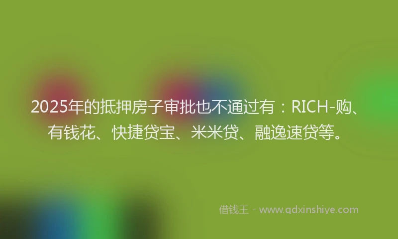 2025年的抵押房子审批也不通过有：RICH-购、有钱花、快捷贷宝、米米贷、融逸速贷等。
