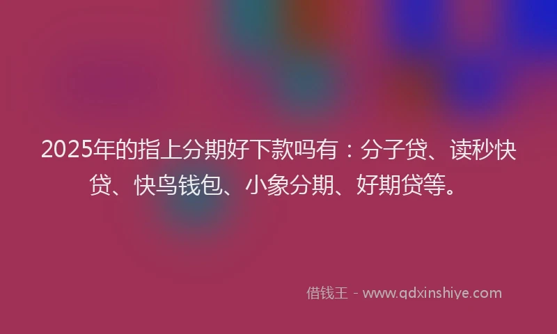 2025年的指上分期好下款吗有：分子贷、读秒快贷、快鸟钱包、小象分期、好期贷等。