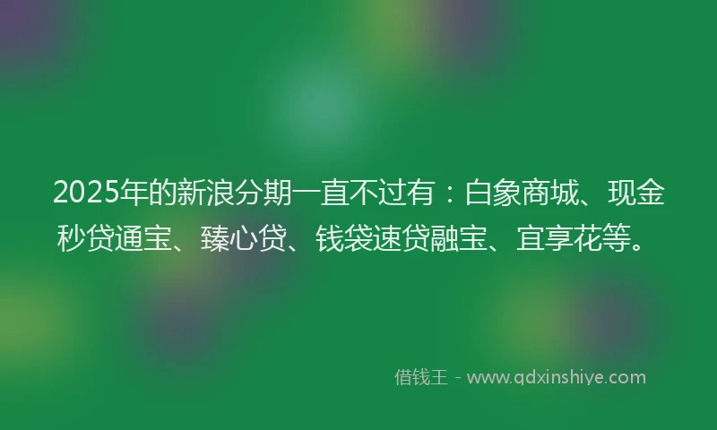 2025年的新浪分期一直不过有：白象商城、现金秒贷通宝、臻心贷、钱袋速贷融宝、宜享花等。