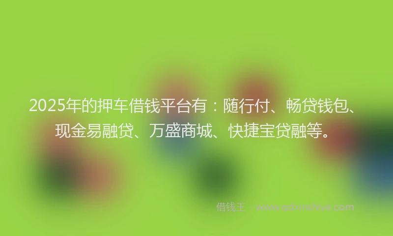 2025年的押车借钱平台有：随行付、畅贷钱包、现金易融贷、万盛商城、快捷宝贷融等。