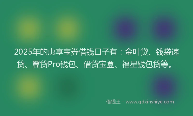 2025年的惠享宝券借钱口子有：金叶贷、钱袋速贷、翼贷Pro钱包、借贷宝盒、福星钱包贷等。
