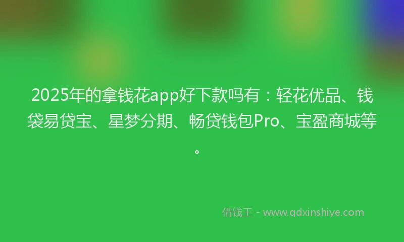 2025年的拿钱花app好下款吗有:轻花优品、钱袋易贷宝、星梦分期、畅贷钱包Pro、宝盈商城等。