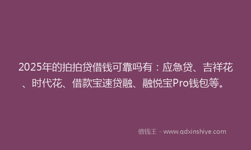 2025年的拍拍贷借钱可靠吗有：应急贷、吉祥花、时代花、借款宝速贷融、融悦宝Pro钱包等。