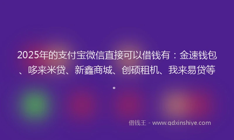 2025年的支付宝微信直接可以借钱有：金速钱包、哆来米贷、新鑫商城、创硕租机、我来易贷等。