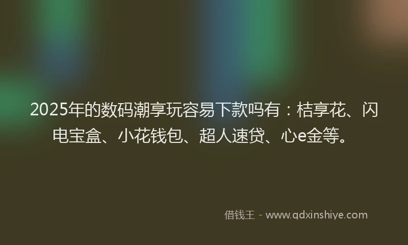 2025年的数码潮享玩容易下款吗有：桔享花、闪电宝盒、小花钱包、超人速贷、心e金等。