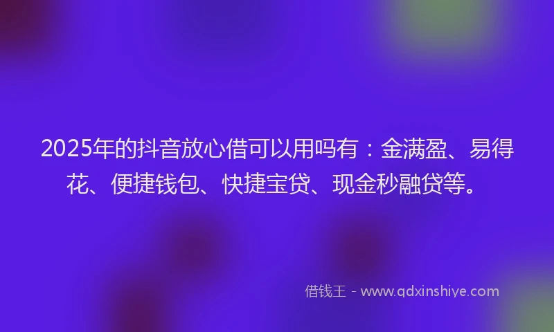 2025年的抖音放心借可以用吗有：金满盈、易得花、便捷钱包、快捷宝贷、现金秒融贷等。