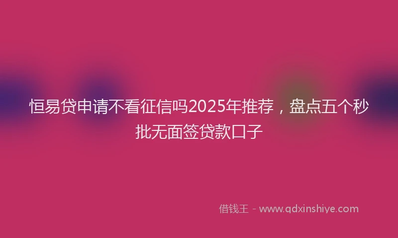 恒易贷申请不看征信吗2025年推荐，盘点五个秒批无面签贷款口子