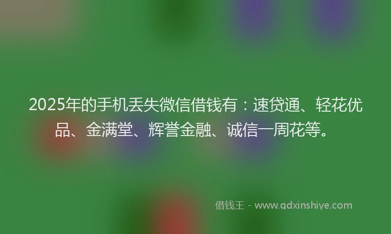 2025年的手机丢失微信借钱有：速贷通、轻花优品、金满堂、辉誉金融、诚信一周花等。