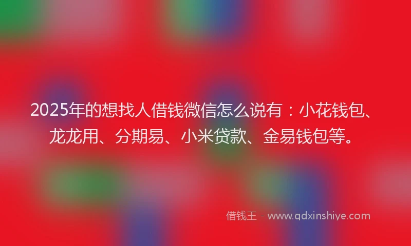 2025年的想找人借钱微信怎么说有：小花钱包、龙龙用、分期易、小米贷款、金易钱包等。