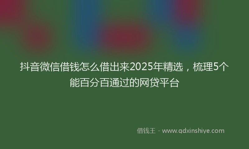抖音微信借钱怎么借出来2025年精选，梳理5个能百分百通过的网贷平台