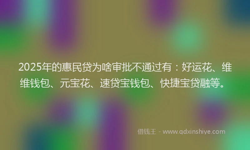2025年的惠民贷为啥审批不通过有：好运花、维维钱包、元宝花、速贷宝钱包、快捷宝贷融等。