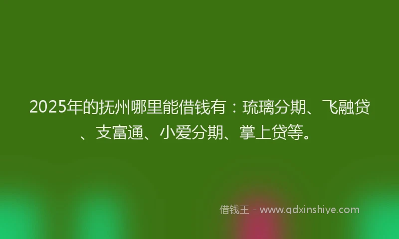 2025年的抚州哪里能借钱有：琉璃分期、飞融贷、支富通、小爱分期、掌上贷等。