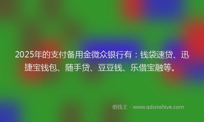 2025年的支付备用金微众银行有：钱袋速贷、迅捷宝钱包、随手贷、豆豆钱、乐借宝融等。
