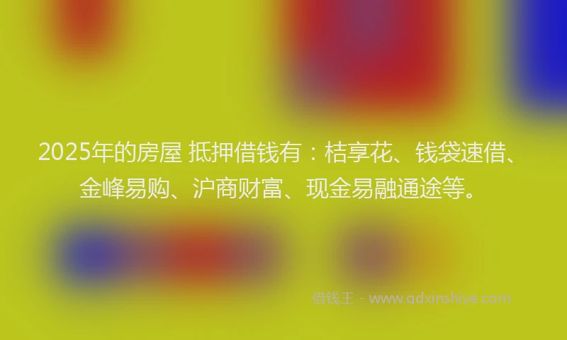 2025年的房屋 抵押借钱有：桔享花、钱袋速借、金峰易购、沪商财富、现金易融通途等。