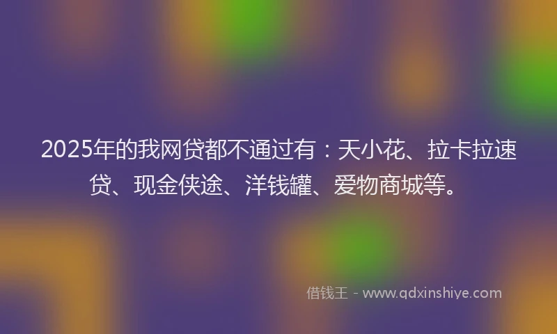 2025年的我网贷都不通过有：天小花、拉卡拉速贷、现金侠途、洋钱罐、爱物商城等。