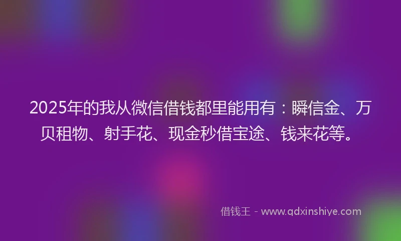 2025年的我从微信借钱都里能用有：瞬信金、万贝租物、射手花、现金秒借宝途、钱来花等。