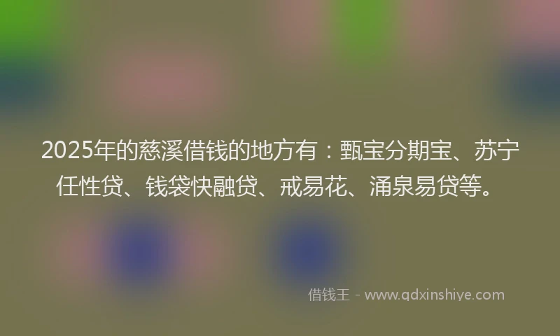 2025年的慈溪借钱的地方有：甄宝分期宝、苏宁任性贷、钱袋快融贷、戒易花、涌泉易贷等。
