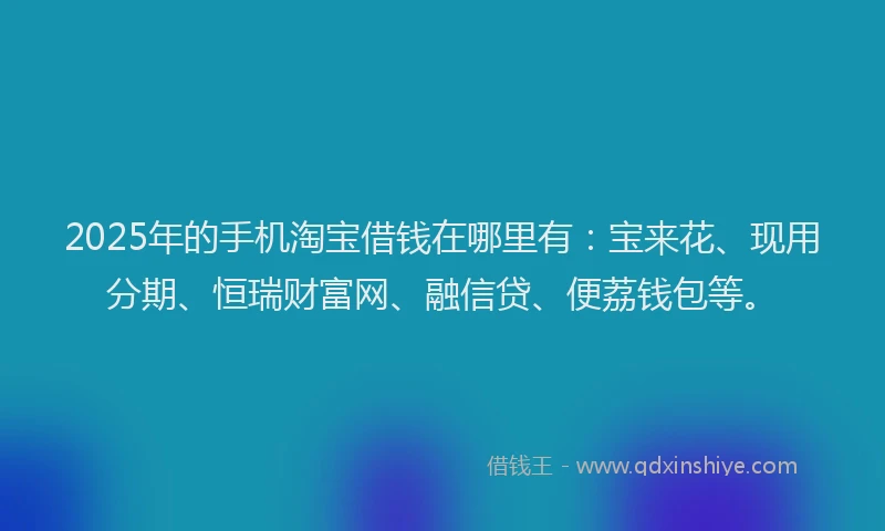 2025年的手机淘宝借钱在哪里有：宝来花、现用分期、恒瑞财富网、融信贷、便荔钱包等。