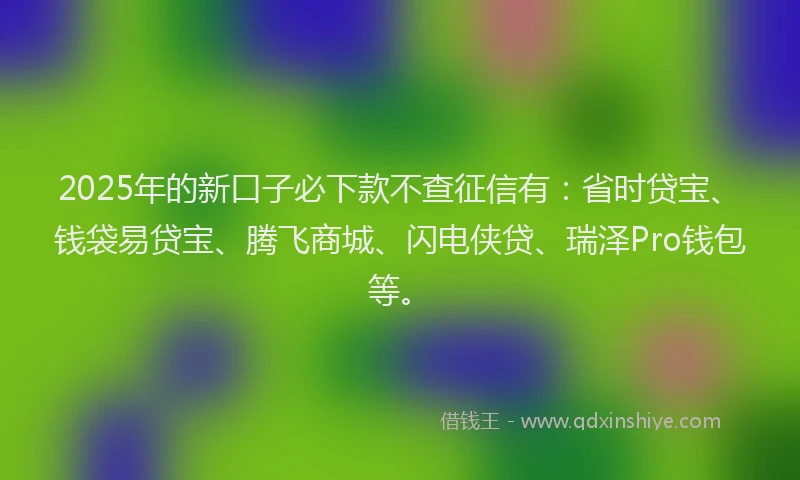 2025年的新口子必下款不查征信有：省时贷宝、钱袋易贷宝、腾飞商城、闪电侠贷、瑞泽Pro钱包等。