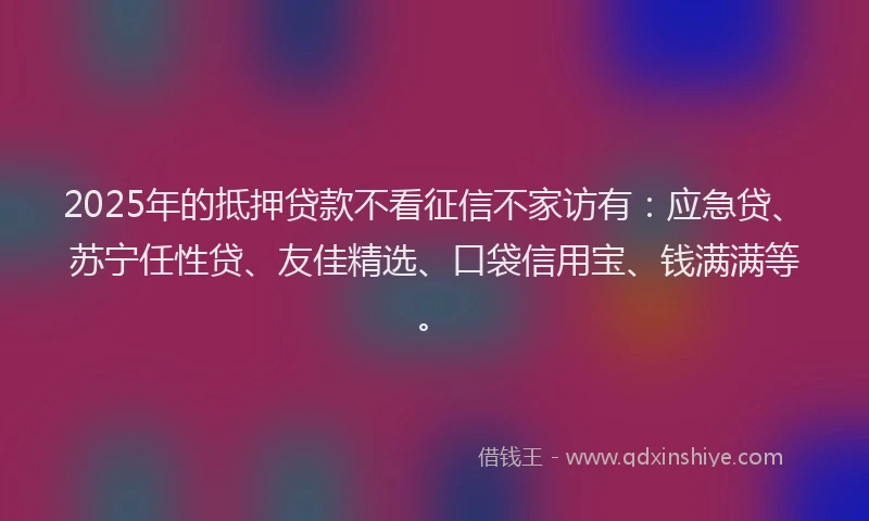 2025年的抵押贷款不看征信不家访有：应急贷、苏宁任性贷、友佳精选、口袋信用宝、钱满满等。