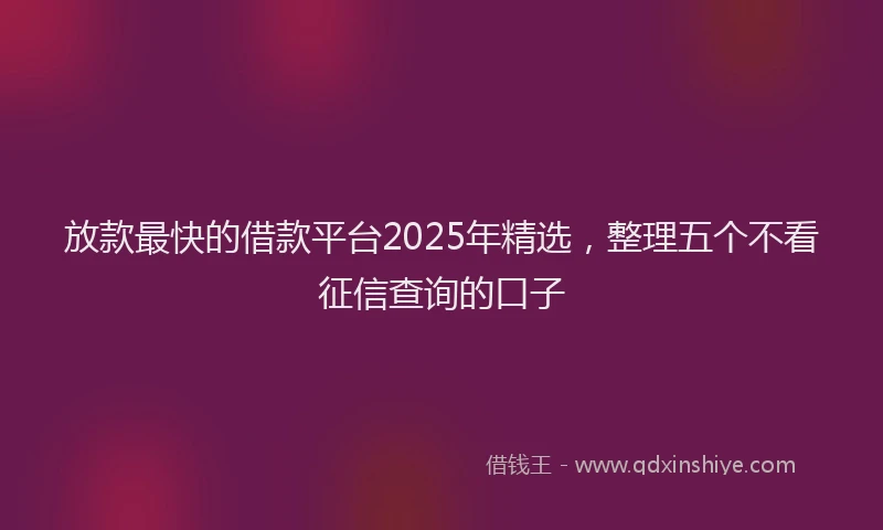 放款最快的借款平台2025年精选，整理五个不看征信查询的口子