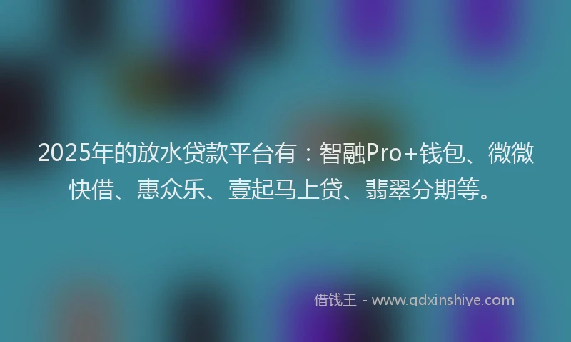 2025年的放水贷款平台有：智融Pro+钱包、微微快借、惠众乐、壹起马上贷、翡翠分期等。