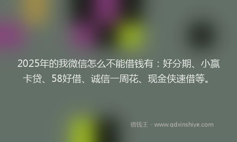 2025年的我微信怎么不能借钱有：好分期、小赢卡贷、58好借、诚信一周花、现金侠速借等。