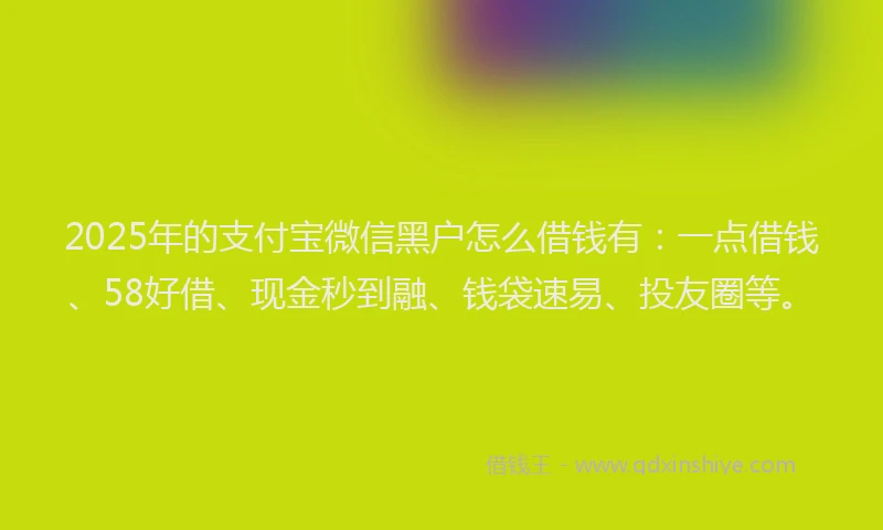 2025年的支付宝微信黑户怎么借钱有：一点借钱、58好借、现金秒到融、钱袋速易、投友圈等。