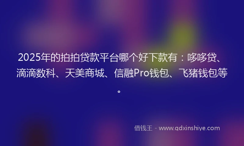 2025年的拍拍贷款平台哪个好下款有：哆哆贷、滴滴数科、天美商城、信融Pro钱包、飞猪钱包等。