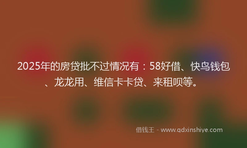 2025年的房贷批不过情况有：58好借、快鸟钱包、龙龙用、维信卡卡贷、来租呗等。