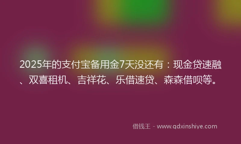 2025年的支付宝备用金7天没还有：现金贷速融、双喜租机、吉祥花、乐借速贷、森森借呗等。