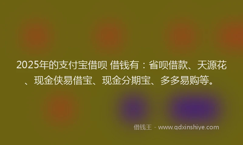 2025年的支付宝借呗 借钱有：省呗借款、天源花、现金侠易借宝、现金分期宝、多多易购等。