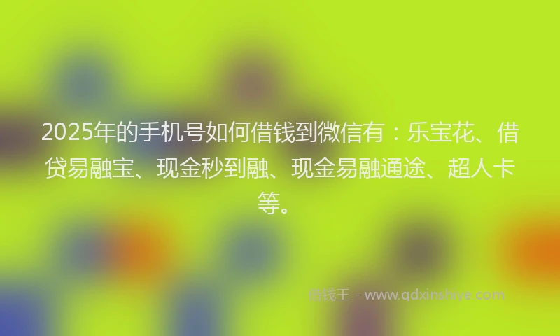 2025年的手机号如何借钱到微信有：乐宝花、借贷易融宝、现金秒到融、现金易融通途、超人卡等。