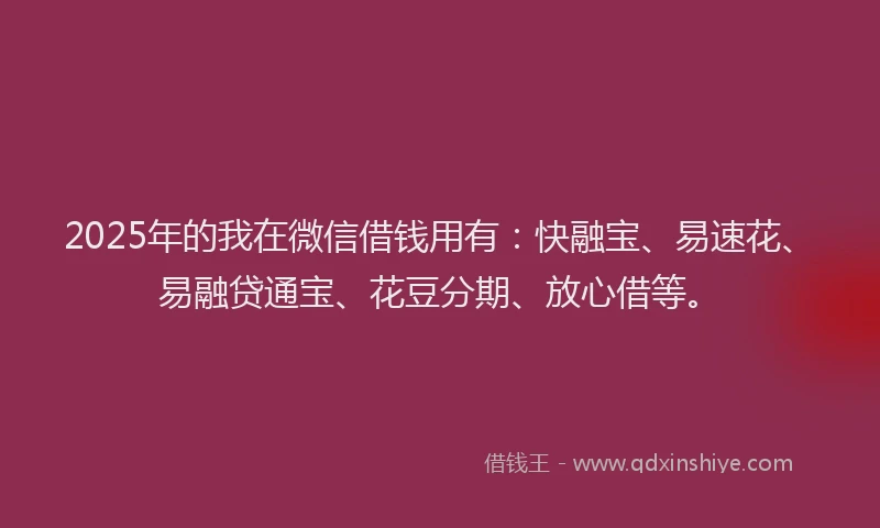 2025年的我在微信借钱用有：快融宝、易速花、易融贷通宝、花豆分期、放心借等。