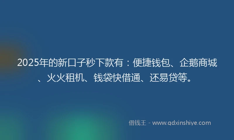 2025年的新口子秒下款有：便捷钱包、企鹅商城、火火租机、钱袋快借通、还易贷等。
